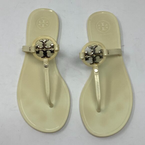 Tory Burch Mini Miller thong sandals 6 cream rubber jelly - Picture 1 of 6